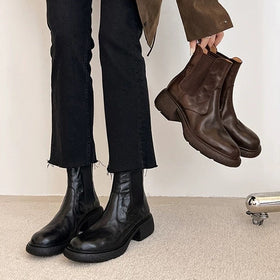 Women’s British-Style Chunky Heel Ankle Boots – Dr. Style Leather Booties for Fall & Winter