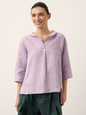 100% Linen Shawl V-Neck Half Sleeve Top JADE