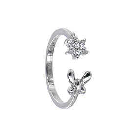 Sterling Silver 925 Cubic Zirconia Flower Butterfly Toe Ring