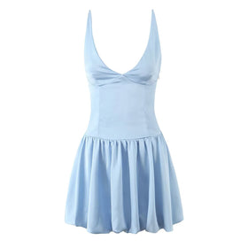 Sexy Deep V Plunge neck with Shoulder Straps Summer Slim Fit Tight Waist Back Strap Sexy Dress
