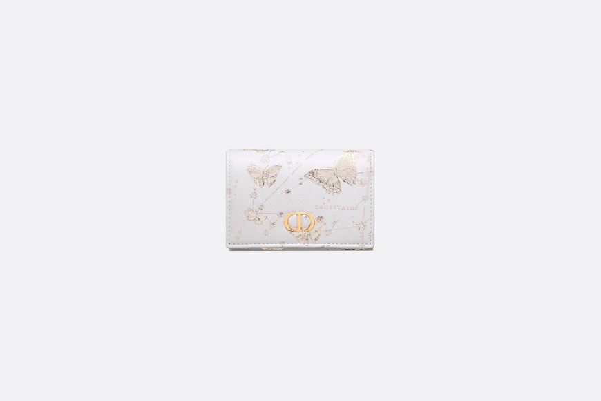 Dior Caro XS Wallet • White and Gold-Tone Calfskin with Butterfly