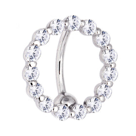 16G Solid 14k White Gold Reverse Zirconia Circle Belly Ring