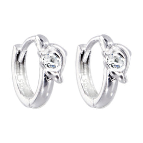 Sterling Silver Cubic Zirconia DOLPHIN Huggy Hoop Earrings