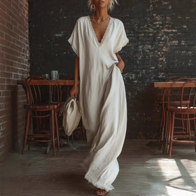 Lace-Trimmed Loose Long Dress for Women