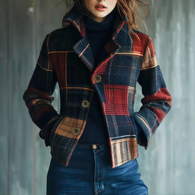 Vintage Stand Collar Blazer with Single-Row Buttons — Tailored Women’s Jacket