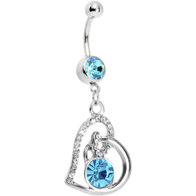 Aqua Gem Heart Loop Solitaire Belly Ring