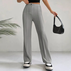 Women's High-Waisted Straight Flare Pants with Stitching Detail