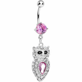 Sparkling Pink Gem Owl Belly Ring