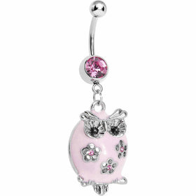 Pretty Pink Whimsical Owl Belly Ring