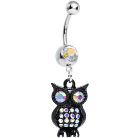 Aurora Gem Dark and Clever Evening Owl Dangle Belly Ring