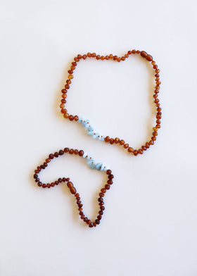 Raw Cognac Baltic Amber + Aquamarine || Necklace Set