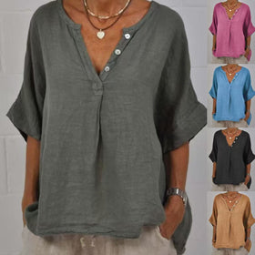 Women's V-Neck Button-Up Shirt