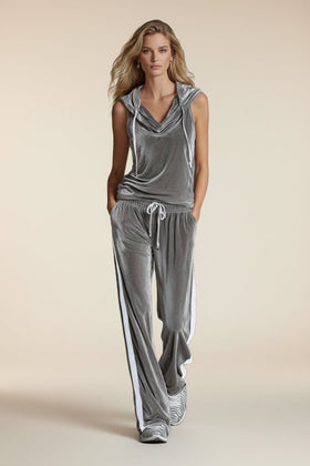 Women's Sleeveless Hooded Velvet Top & Long Pants Set | Casual Sporty 2-Piece in 6 Colors