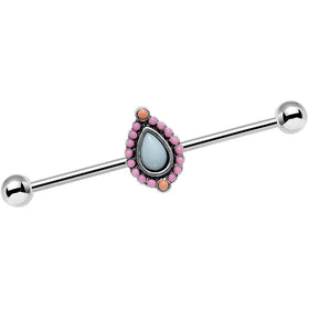 14G Light Blue and Pink Pastel Teardrop Industrial Barbell 38mm