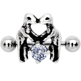 16G 3/8 Clear CZ Gem Prehistoric Dinosaur Heart Cartilage Cuff