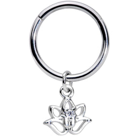 16G 3/8 Clear CZ Gem Lotus Flower Dangle Hinged Segment Ring
