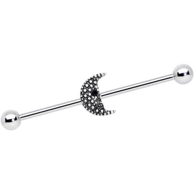 14G Black Gem Night Skull Crescent Moon Industrial Barbell 38mm