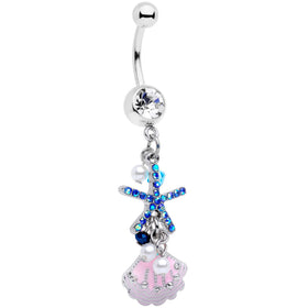 Clear Blue Gem Ocean Treasure Nautical Dangle Belly Ring