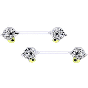 14G 9/16 Clear Gem Clear Bioplast Mom Bird Barbell Nipple Ring Set