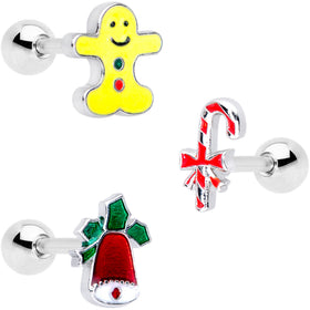 16G 1/4 Candy Gingerbread Christmas Cartilage Tragus Set of 3