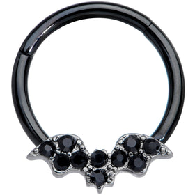 16G 3/8 Black Gem Black Plated Bat Hinged Segment Ring