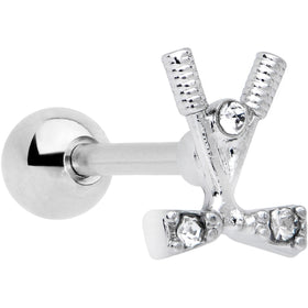 16G 1/4 Clear CZ Gem Crossed Golf Clubs Cartilage Tragus Earring