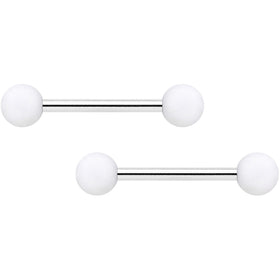 14G 9/16 White Matte Barbell Nipple Ring Set