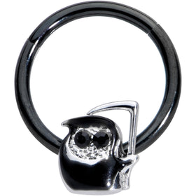 16G 3/8 Black Gem Grim Reaper Halloween Hinged Segment Ring