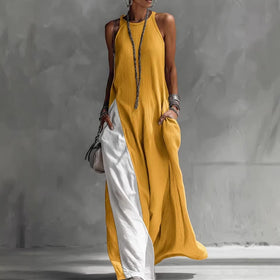 Women's Sleeveless Off-Shoulder Loose Maxi Dress with Pockets