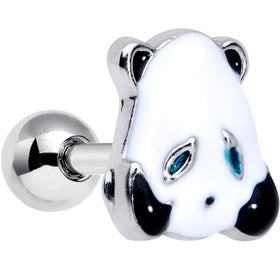 16G 1/4 Black White Round Panda Bear Cartilage Tragus Earring