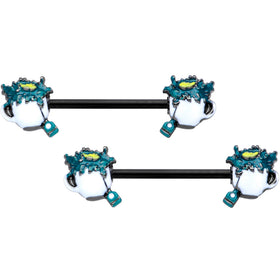 14G 9/16 Black Creepy Halloween Tea Barbell Nipple Ring Set