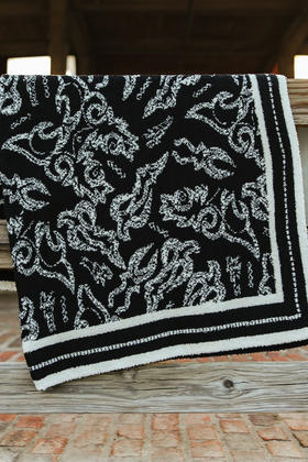 Lucky & Blessed Black Boot Stitch Printed Polyester Microfiber Blanket (50in x 60in)