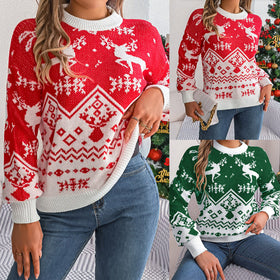 Casual Deer Pattern Long-Sleeve Hoodie Sweater for Women