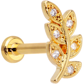 16G 5/16 Color CZ Gem Gold Tone Leaf Internally Threaded Labret