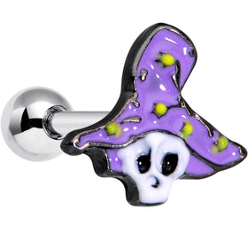 16G 1/4 Skull Purple Witch Hat Halloween Cartilage Tragus Earring