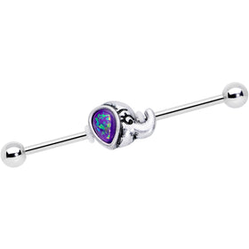 14G Blue Faux Opal Elegant Elephant Industrial Barbell 38mm