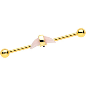 14G Pink Gem Gold Tone Crescent Industrial Barbell 38mm