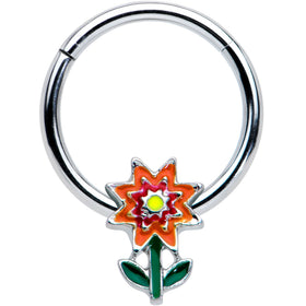 16G 3/8 Red Orange Yellow Fanciful Flower Hinged Segment Ring