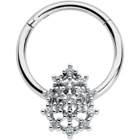 16G 3/8 Clear CZ Gem Nubbly Textured Drop Hinged Segment Ring