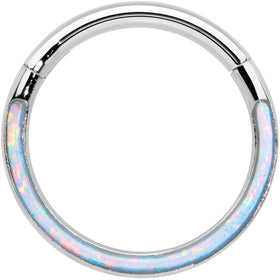 16G 3/8 White Synthetic Opal Bottom Curve Hinged Segment Ring