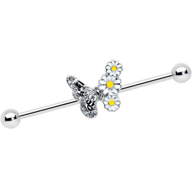 14G Clear Gem Butterfly Daisy Flowers Industrial Barbell 38mm