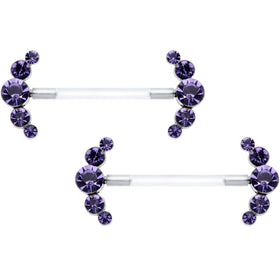 14G 13/16 Purple Gem Bioplast Simple Curvation Nipple Ring Set