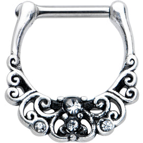16G 3/8 Clear Gem Elegant Scrollwork Cartilage Clicker
