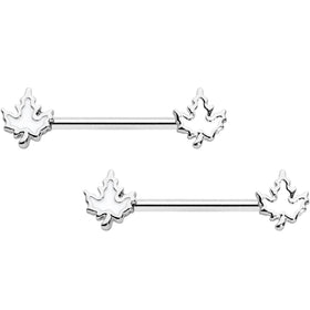 14G 9/16 Autumn White Maple Leaf Barbell Nipple Ring Set