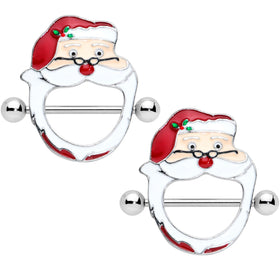 14G 5/8 Festive Red Nosed Santa Claus Christmas Nipple Shield Set