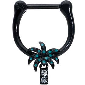 16G 5/16 Clear Gem Black Night Palm Tree Dangle Cartilage Clicker