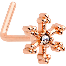 20G 7.5mm Clear Gem Rosy Tone Sweet Snowflake L Shape Nose Ring