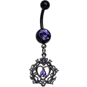 Purple Gem Black Regal Crown Dangle Belly Ring