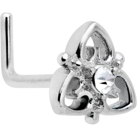20G 1/4 Clear CZ Gem Triple Heart Triquetra L Shape Nose Ring