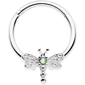 16G 3/8 Aurora Gem Dragonfly Flying Hinged Segment Ring